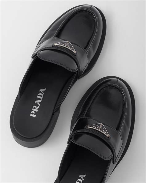 prada mules black|Black Brushed leather mules .